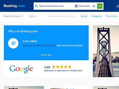 Booking.com - Concept booking concept destinations home page properties sale search