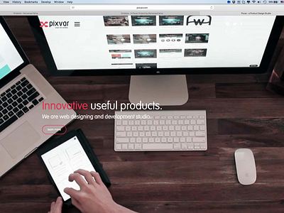Pixvar - a Product Design Studio contact design develop pixvar responsive scroll services social video