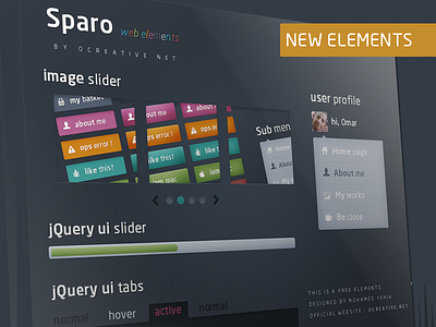 Sparo - Free web elements - Pack 2 [download] bootstrap colorfull colors elements free image slider menu psd quick look sparo ui slider ui tabs user profile web welcome