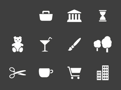 Free Icon Set basket brush buildings cocktail cup free hourglass icons scissors shopping cart teddybear temple trees