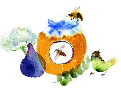 Honey and figs bees cuisine figs food honey illustration menu watercolor