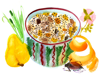 Porridge food illustraion poppy seeds watercolor
