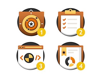 Process icons code coding icons illustraion process programming report round target test