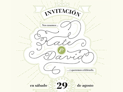 Wedding invitation curves dotted engraved green invitation pale subtle wedding