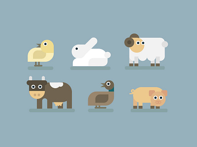 Son animales animals chicken cow duck flat funny illustrations pig rabbit sheep