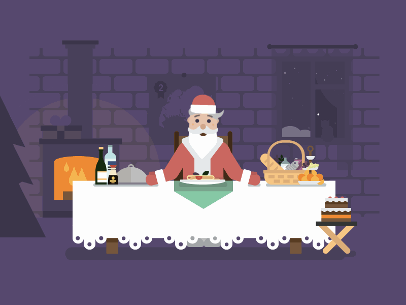 Happy santa animated flat food illustration newyear ny room table vector