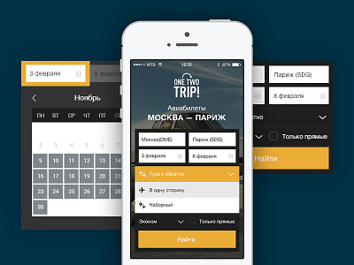 Mobile search form concept calendar concept flights form interface mobile ui