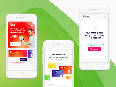 LittleBit mobile UI bitcoin cards colors crypto gift iphone layout service web