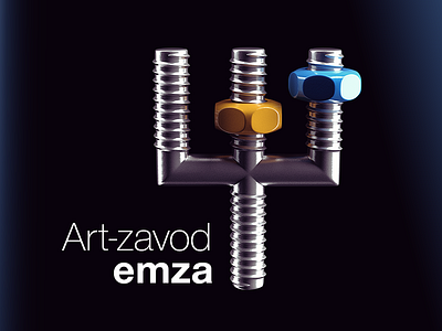 Logo for art-cluster "Emza", dark background version black emza kiev logo metal nut shiny trident