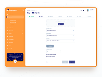 Enterprise Dashboard. Import Data File