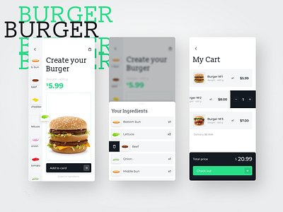 Food Mobile App. Create Your Burger app burger burger king buy cart checkout cost delivery drag and drop food food and drink food app hamburger hamburger menu ingredient mobile mobile app move