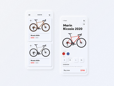 Bike Shop App | Neumorphic app application bicycle bicycle app bike card clean ecommerce figma ios like marin minimal mobile mobile app shop skeumorphic skeuomorph soft soft ui