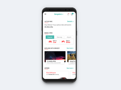 Drivezy Homepage app ui explore rental app ui