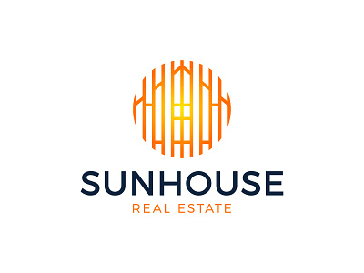 Sunhouse Real Estate Logo brand branding building circle design eco energy estate home house line logo logotype negative space orange real simple sun technology window
