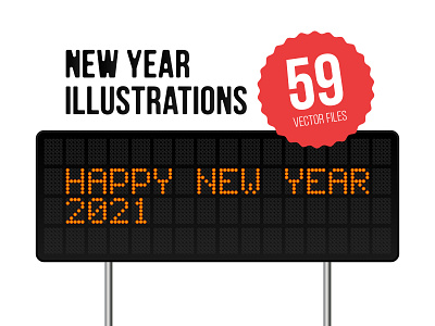 New Year Illustration set 2021 card cartoon collection design flat greeting happy new year illustration isometric light neon new year new year 2021 pixel set simple typography vector