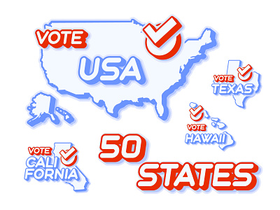 Set of US 50 vote states map