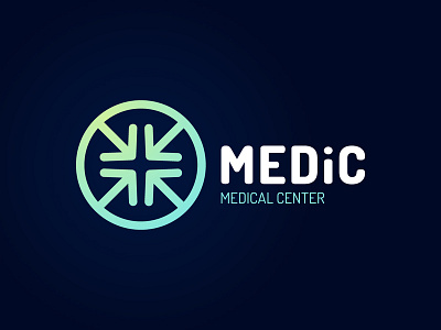 Medical Center Logo arrow center circle cross four green line logo logotype med medical medical care medicine target