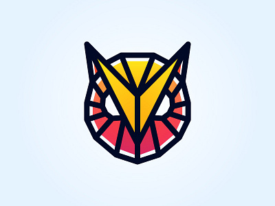 Owl agressive animal bird black bold eye face head line logo logotype owl pink poly polygon sport triangle yellow