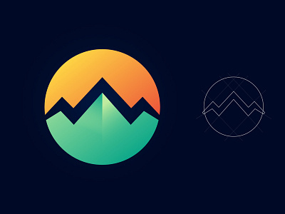 Mountain Letter M arrow circle design gradient green letter letter m letter mark logo logotype mark mountain orange rock top travel up