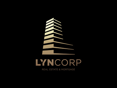 Lyncorp - Letter L logo build builder building construction corporate gold letter letter l line logo logotype mortgage perspective real estate shadow skyscraper