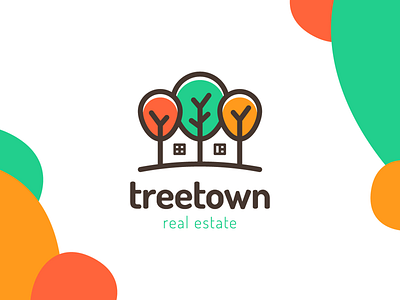 Treetown build child estate forest home horizon house housing estate land line logo negative space real residential complex three tree window