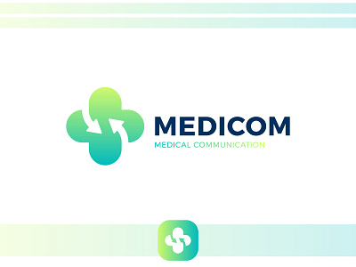 Medicom arrow clinic communicate communication cross green hospital line logo logotype medic medical medical app medicine network plus share simple social