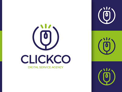 Clickco agency circle click code connect cursor design digital green line logo logotype mouse network programming simple