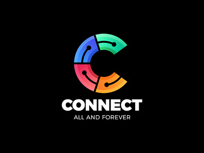 Connect v.1 app circle colorful connect connecting connection data dot letter letter c line logo logotype signal simple tech technology