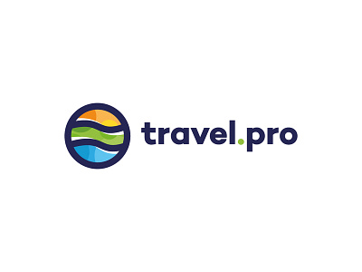 TravelPro agency brand branding circle dot grass landscape logo logotype ocean planet pro sea sun travel wave world