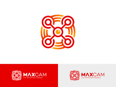 Maxcam agency air brand branding camera circle drone eye fly image line logo logotype max photo red shot shutter simple video