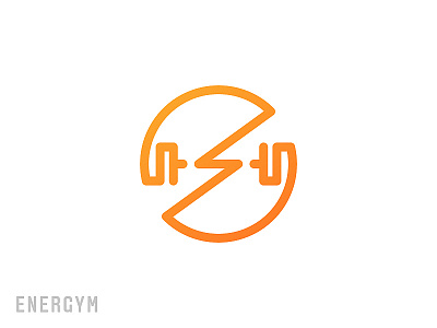 Energym agency barbell bolt brand branding circle electric energy gym gymboree icon line logo logotype orange simple sport strong