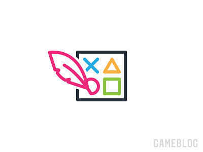 Gameblog blog blogger box circle cross feather game game art gamer gaming line logo logotype player playstation simple square triangle write writer