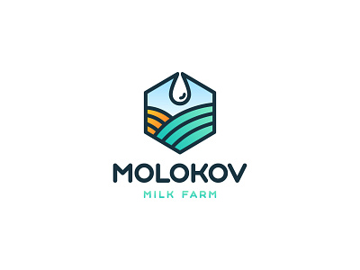 Molokov Milk Fram agency brand branding dairy drop farm field grass hexa hexagon landscape line logo logotype milk simple