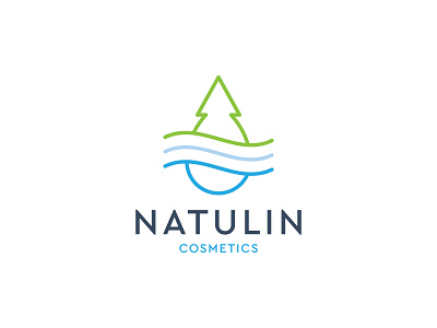 Natulin Cosmetics agency blue brand branding cosmetic cosmetology drop green line logo logotype natural organic simple tree wave wind woter