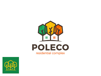 Poleco Logo brand branding complex eco estate forest home house logo logotype park poly polygon quarter real residential complex seasons three tree