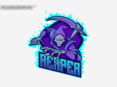 Reaper Skull Logo character death design esports esports logo head mascot illustrations light blue lightblue logo mascot neon ninja purple reaper skeleton skull skull logo vector zombie