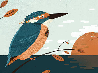 Kingfisher 2 album art bird branches illustration leaves ocean texture