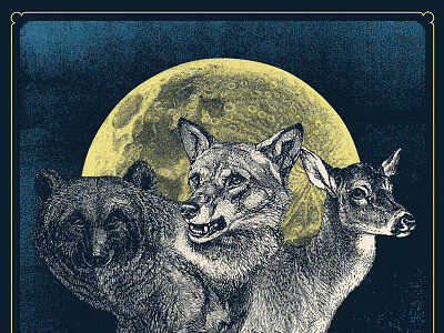 Spirit Animals bear deer etching moon poster wolf