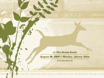 a deer between the tower and the tracks akron band gig poster silkscreen