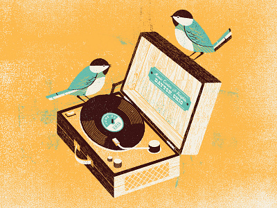 Some Birds on a Record Player birds chickadees poster summery texture vinyl