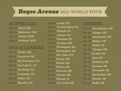 Tour Dates boyce avenue t shirt tour shirt world