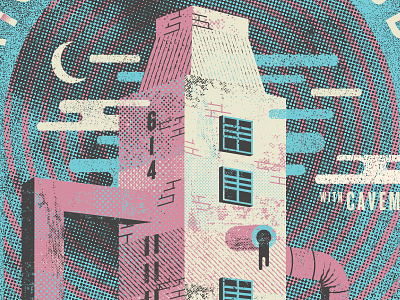 Painting of a Panic Attack architecture gig poster psychedelic screen print spiral