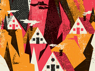 Some a-frames in some mountains a frame cabin illustration mountains texture