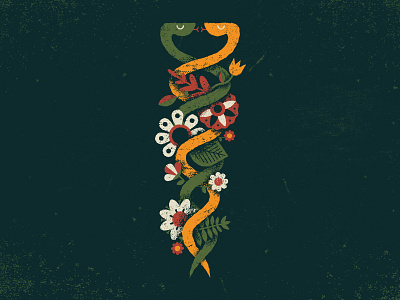A couple snakes and some flowers flower leaves plant snake