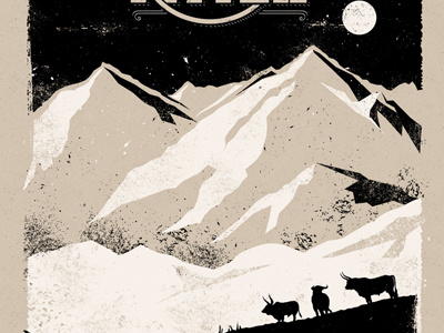 Mountains 2 gig poster mountains oxen speckle tone paper