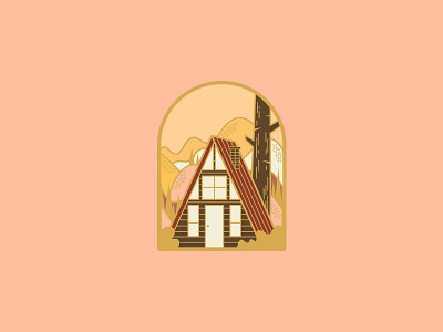 Autumn A-Frame cabin camping enamel pin fall mountains woods