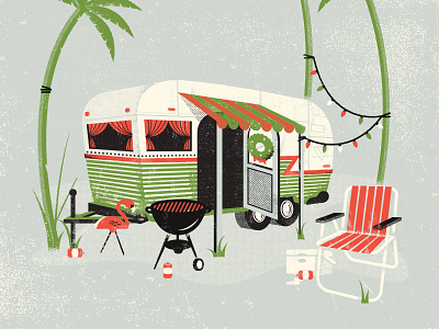 Trailer Park Christmas camper trailer flamingo hillbilly holiday illustration palm tree poster redneck texture vector white trash
