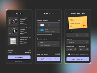#DailyUI - 002 Credit Card Checkout 002 app card checkout cart checkout concept credit card credit card checkout dailyui dark dark mode dark theme design challenge new card pay payment photography shop