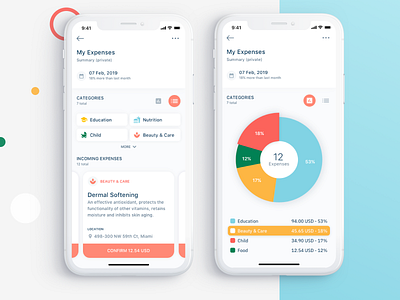 Expense Tracker App analitycs app chart coral dashbord expense manager fin tech finance finance app flow flow chart graph ios 12 mobile money react native report ui ux wizard