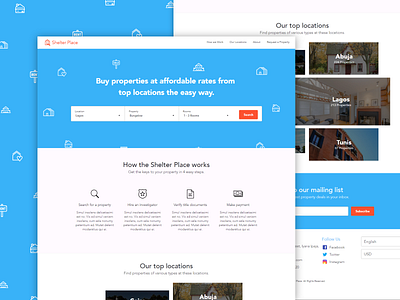 Shelter Place Landing Page home icons landing page rentals